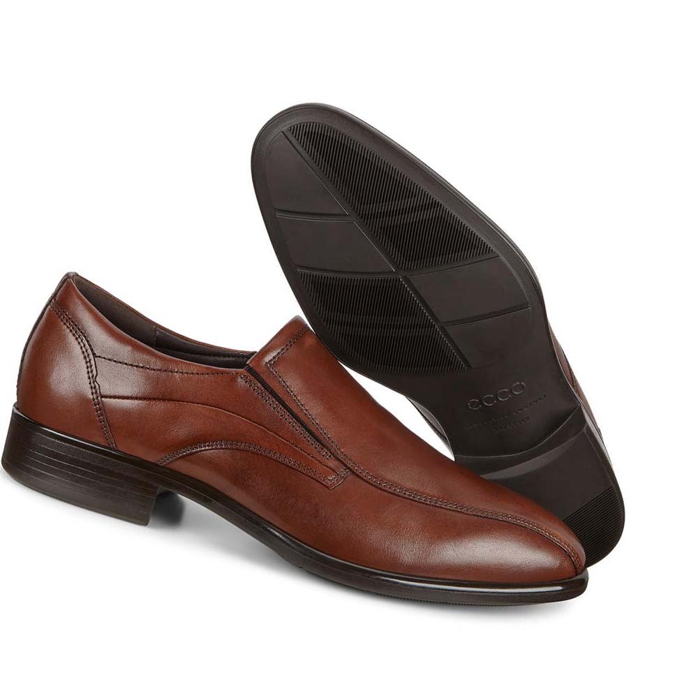 Men's Ecco Citytray Bike Toe Slip-on Dress Shoes Brown | Canada 507MQZ